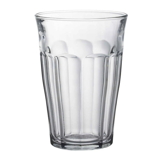 Close up shot of Duralex Picardie 360ml Glass Tumbler on white background - La Maison Baude